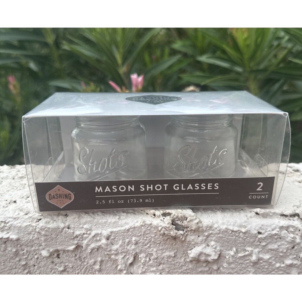 Mini Mason Jar Shot Glasses 2.5 Fluid Oz Set of 2 By Dashing Fine Gifts New